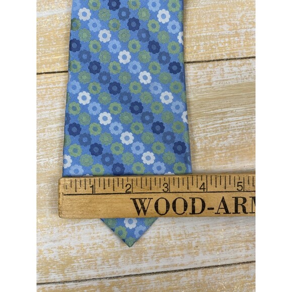 Perry Ellis Portfolio Blue Green Spring Daisies 100% Silk Mens Neck Tie 59"x 3.5 - Picture 7 of 7